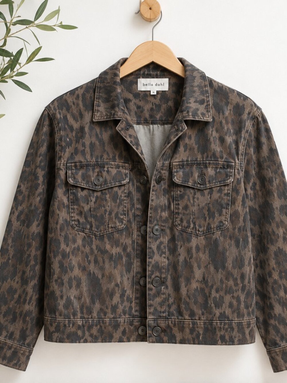 Bella Dahl Animal Print Utility Jacket M Tencel Lyocell Camo Leopard Calif.